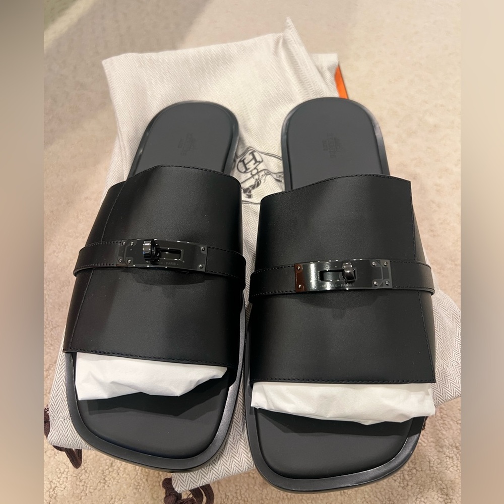 Hermes Men’s Gabriel Black Sandal Size 46 Size 12 / 12.5 - Picture 3 of 6